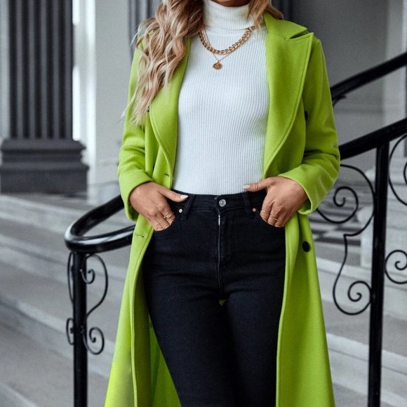 Womens Double Button Flap Detail Overcoat green - Picture 5 of 5